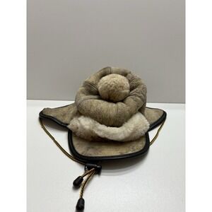 Vintage Hat Kids Toddler SHEARLING Sheepskin TRAPPER Suede Leather Aviator Pilot